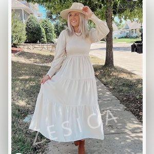 NEW Women's Long Sleeve, Crew Neck, High Waist, Tiered Midi Dress